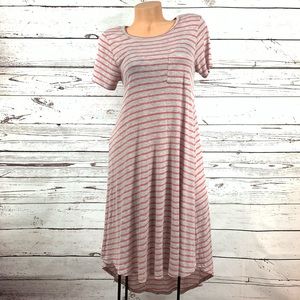 LuLaRoe Carly Heather Gray & Salmon Ribbed Knit